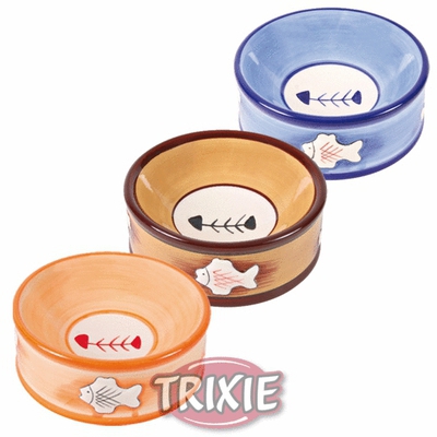 Trixie Миска керамическая для кошки с &quot;рыбой&quot; и &quot;рыбьей косточкой&quot; цветная