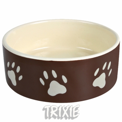 Trixie Миска керамическая для собаки с рисунком &quot;лапка&quot;, коричневая/белая
