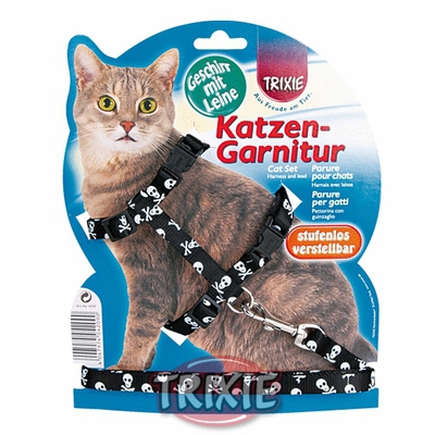 Trixie Шлейка для кошек с поводком &quot;Черепа и кости&quot;