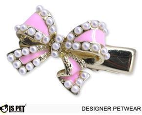 IS Pet Зажим бантик для волос розовый с кристаллами