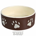 Trixie Миска керамическая для собаки с рисунком "лапка", коричневая/белая